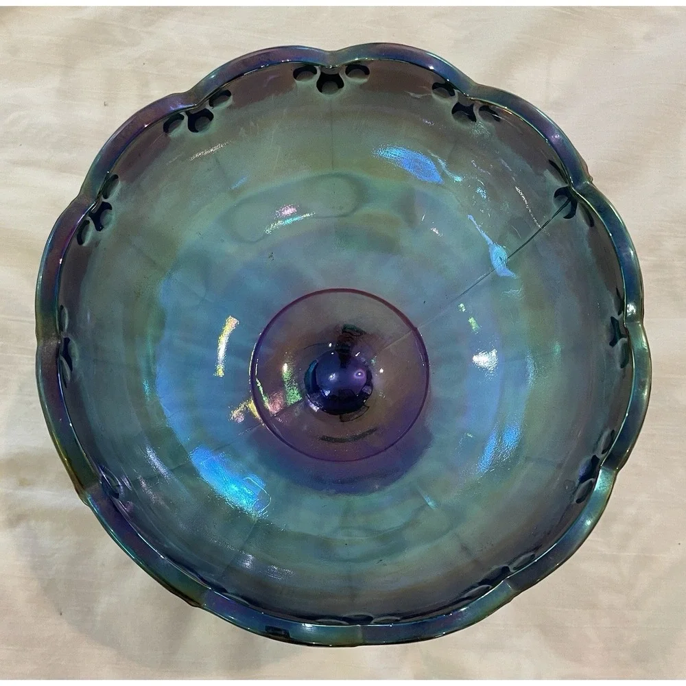 Vtg Indiana Blue Carnival Champagne Glass‎ Pedestal Compote Candy Nut Bowl Large